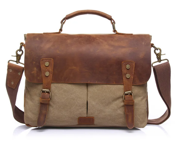 Мужская сумка-мессенджер, мужская сумка через плечо, портативный портфель, Мужская холщовая кожаная сумка почтальона, сумка-мессенджер для ноутбука, мужские сумки - Цвет: Хаки