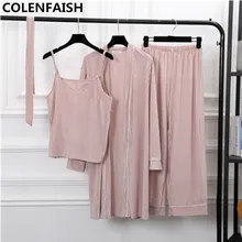 Осень-зима, новинка, Золотая плюшевая сексуальная пижама из трех частей, Удобный И Теплый халат, одежда для сна, Женская домашняя одежда