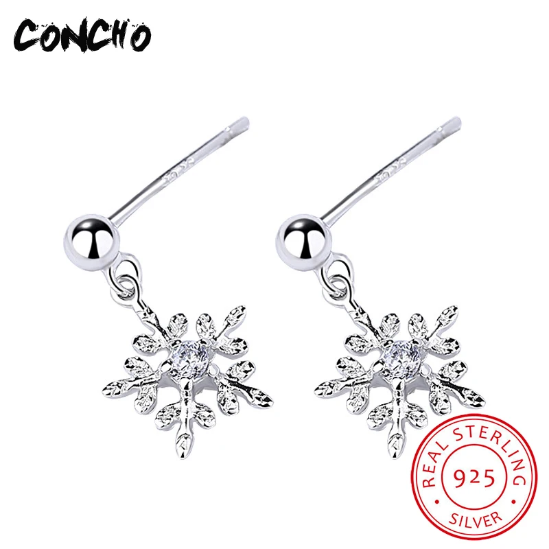 

2018 New Arrival Real Party Zircon Classic Brinco Concho Jewelry 925 Sterling Snowflake Drop Earrings For Women