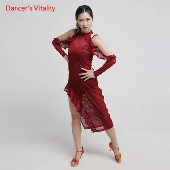 

Sexy Perspective Lotus leaf edge Dresses Women Latin Dance Dress Adult Female/Lady's Dancing Practice/Performance Costumes