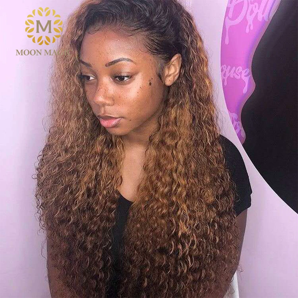 1b 30 Honey Blonde Lace Front Wigs Kinky Curly 250 Density Ombre