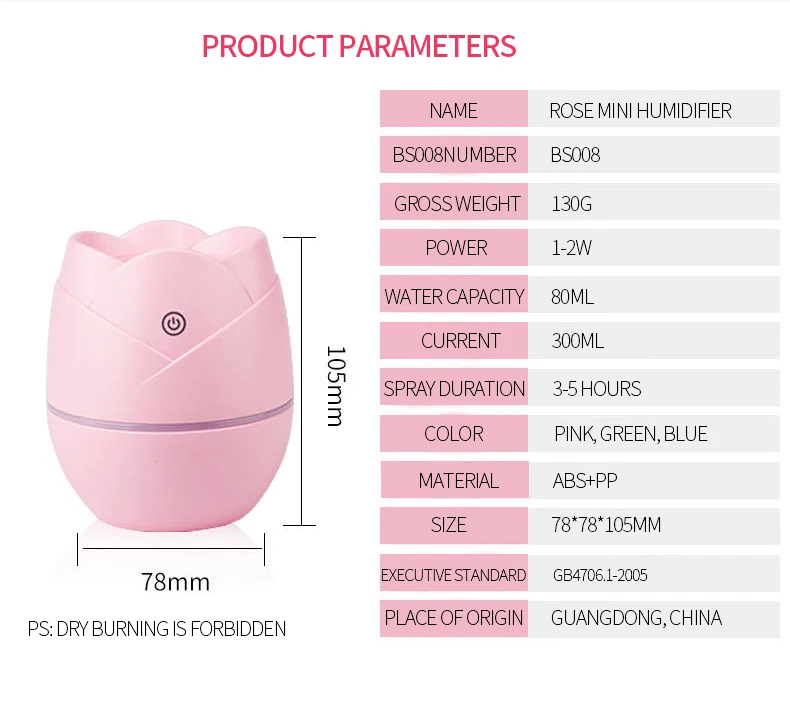EXPED SMART New rose USB mini air humidifier small car air purifier creative models
