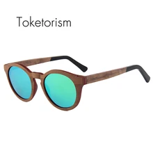 Toketorism ретро старинные деревянные солнцезащитные очки, круглые, защитные стёкла, для женщин и мужчин качество древесины поляризованные очки uv400 4503