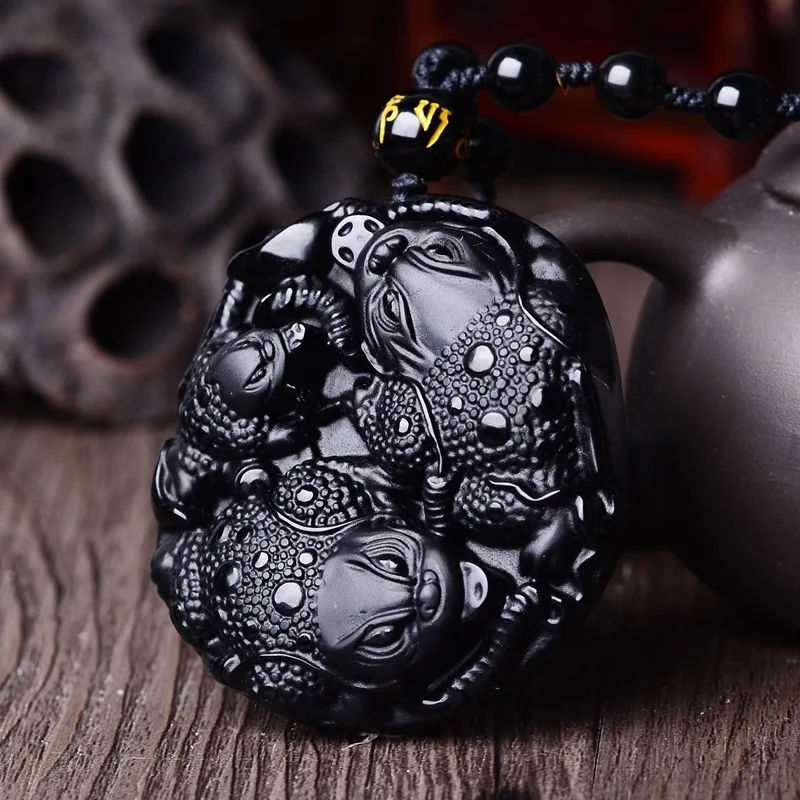 

Free Shipping High Quality Handwork Carve Obsidian Jade Pendant Animals Toads Frog Lucky Amulet Jewelry Pendants With Slide Rope