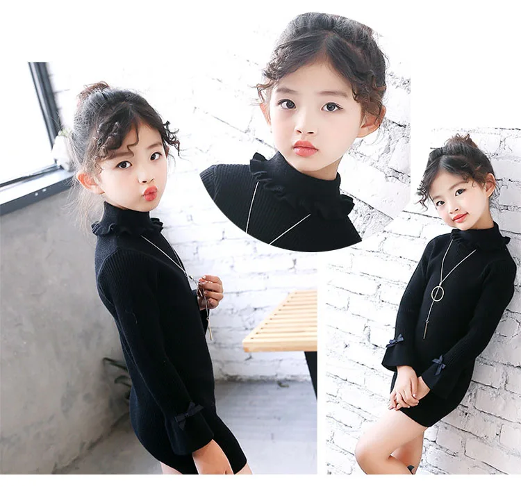 high neck knitting girls sweater dress kids clothes long sleeve knitted red black white autumn winter kids sweater knit tops  5 6 7 8 9 10 11 12 13 14 15 16 years little teenage big girls  white girls dresses  (7)