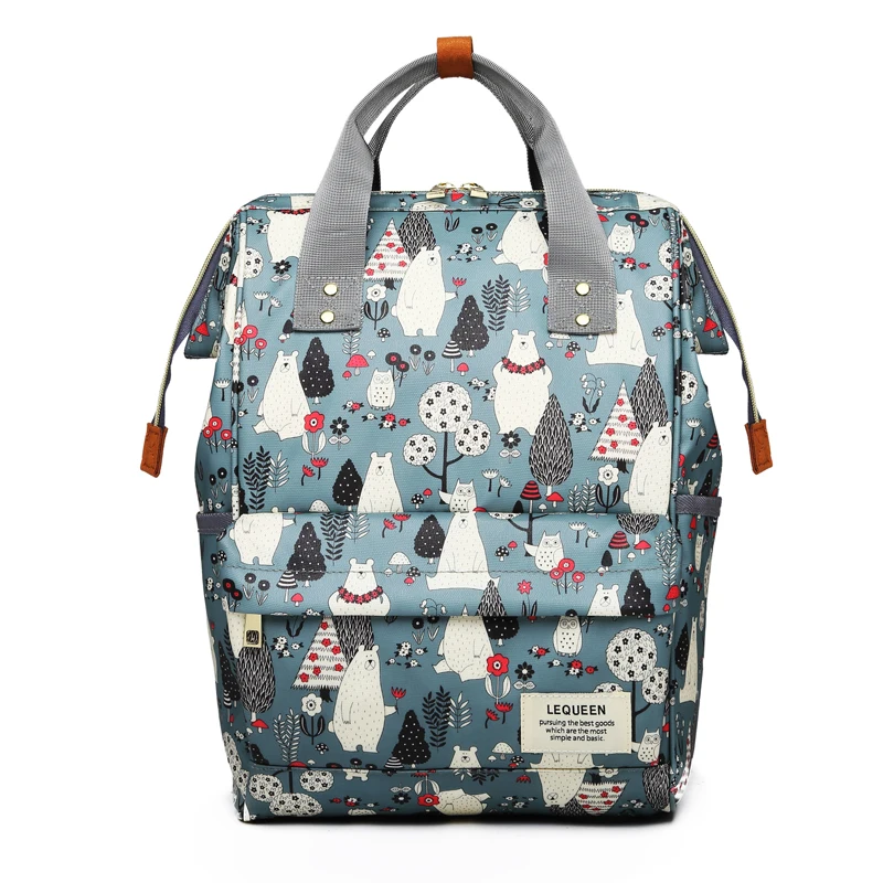  []LEQUEEN Diaper Bag Mini Bear Forest Hand Painted Cartoon Waterproof Nappy Bag Baby Care Travel Ba