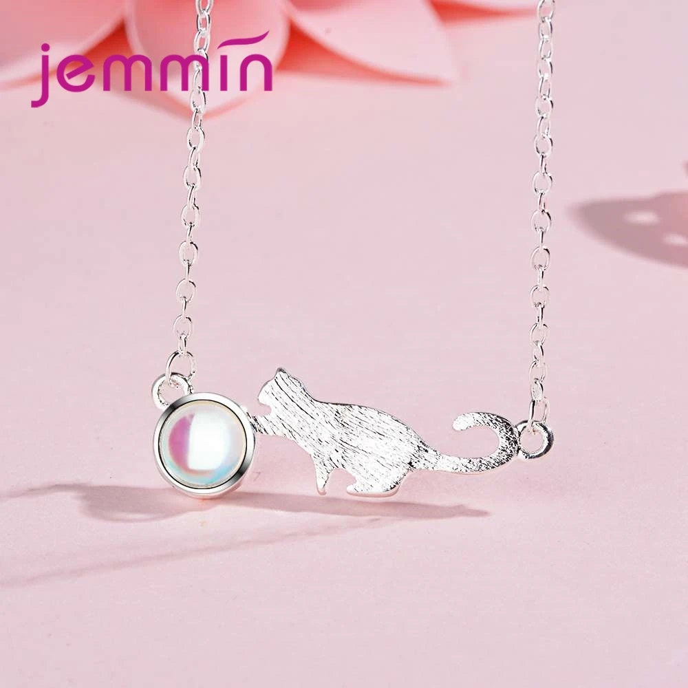 New Fashion Lovely Cate Playing Ball Design 925 Sterling Silver Necklace For Women Girls Party Jewelry Accessories