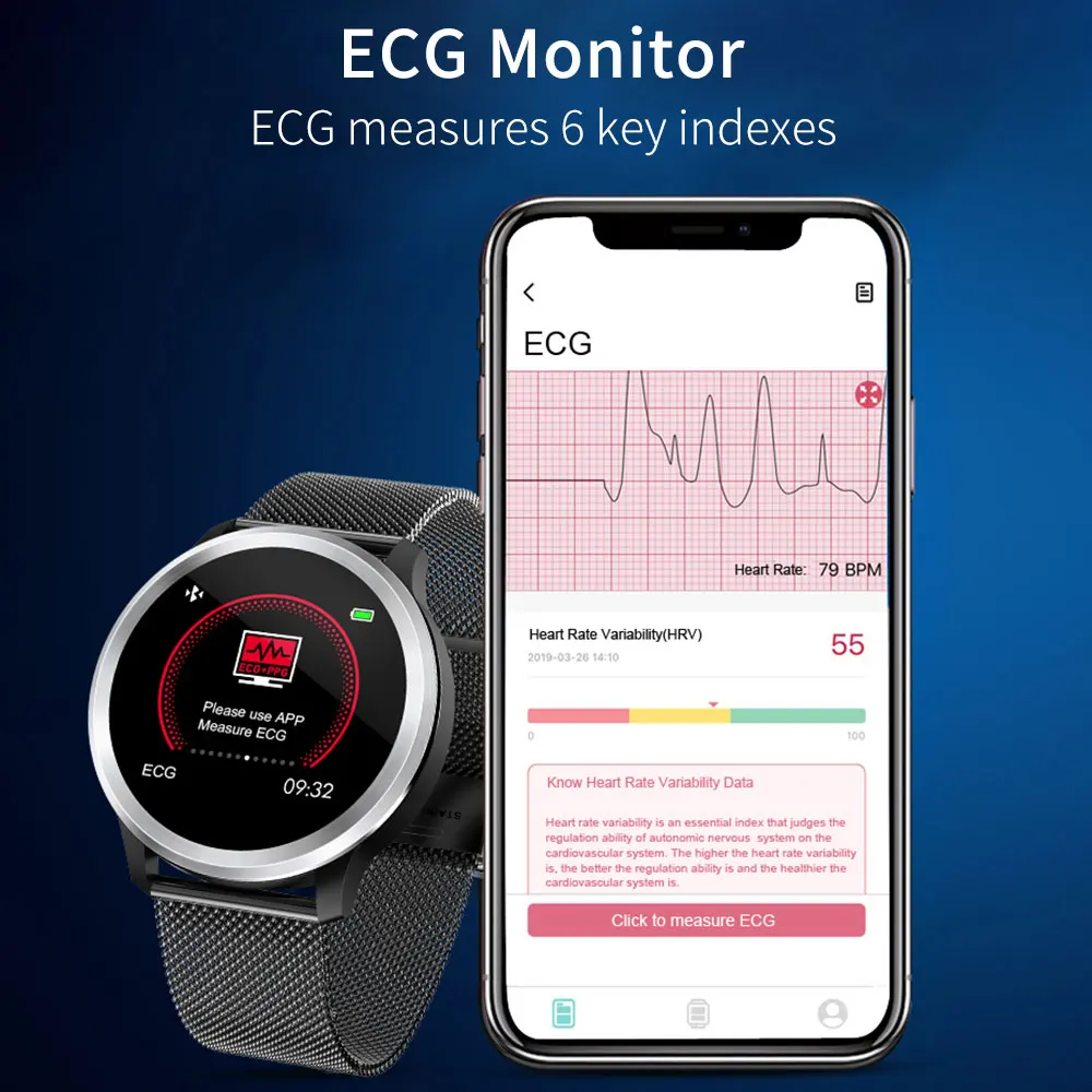 E18 наручные часы водонепроницаемые Смарт HRV отчет артериального давления браслет PPG ЭКГ Smartwatch для Android часы соединяющиеся со смартфоном монитор