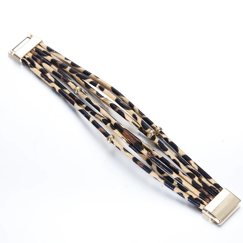 AENSOA браслет ручной работы из искусственной кожи с магнитной пряжкой Для Женщин, Модные леопардовые браслеты и браслеты, многослойные широкие браслеты