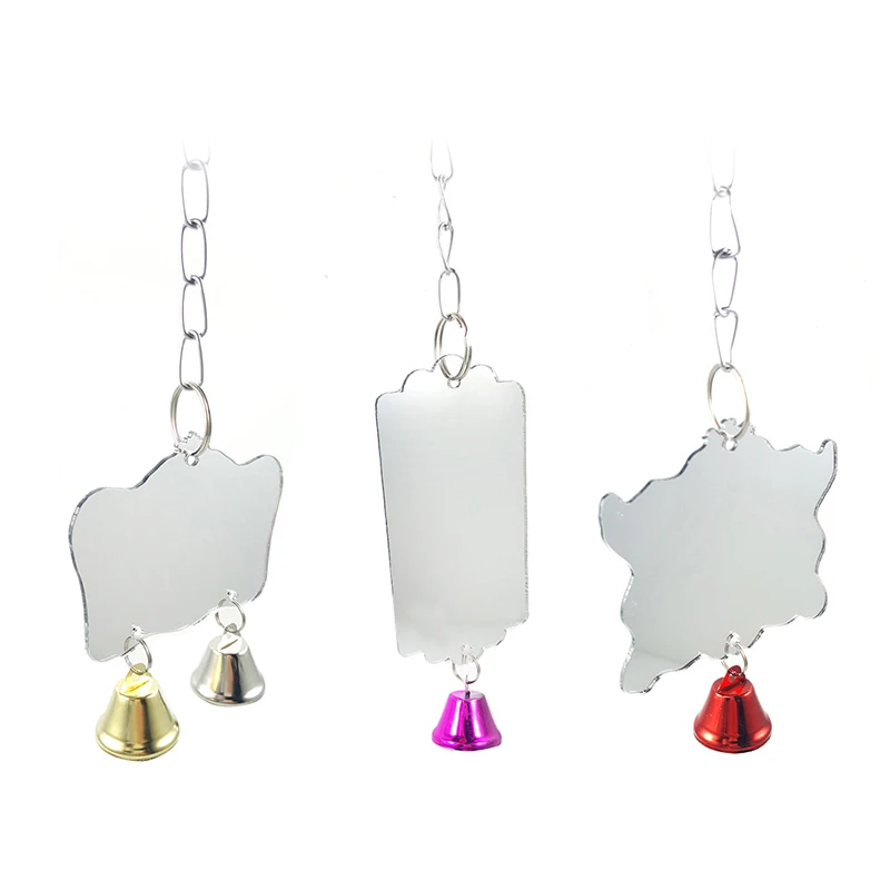 Moveable Bird Mirror Toy Bird Cage Toys for Parakeets with Bells Canary