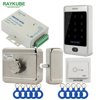 

RAYKUBE Electric Motor Lock Access Control System Kit + Metal Touch FRID Reader+Exit Button+ID Keyfobs Door Security
