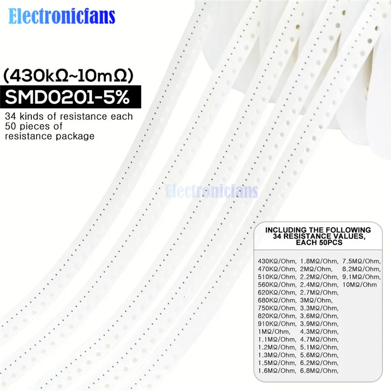 1700 шт./лот 0201 SMD резистор 0R-10 м Ом 5% 1/20 Вт 0,25 чип сопротивление фиксированной комплект резисторов в ассортименте Большие размеры 34 значения х 50 шт = 1700 шт