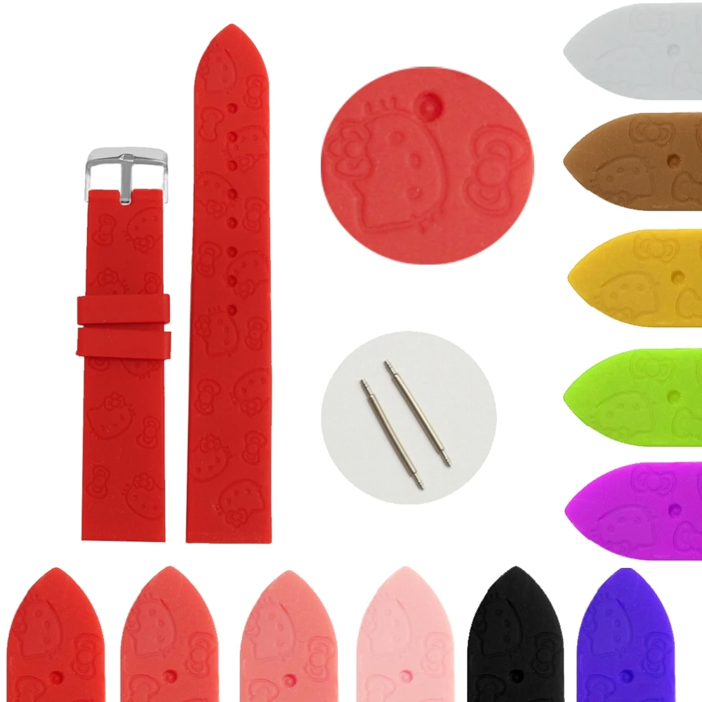 

20mm Hot Sell Item Red Color Hello Cartoon Cat Bow-knot Silicone Jelly Rubber Ladies Girls Watch Band Straps WB1086F20JB