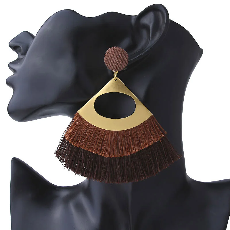 

New Fashion Statement Tassel Earrings For Women 2019 Big Gold Drop Fringed Double Tassels Earrings Black Red Wedding Jewelry