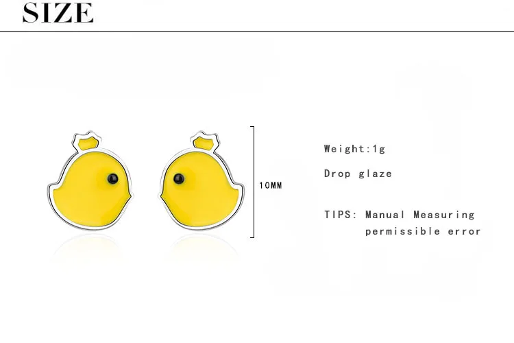 Anenjery милые Висячие глазурь желтый курица животное 925 пробы серебряные серьги для женщин подарок S-E686