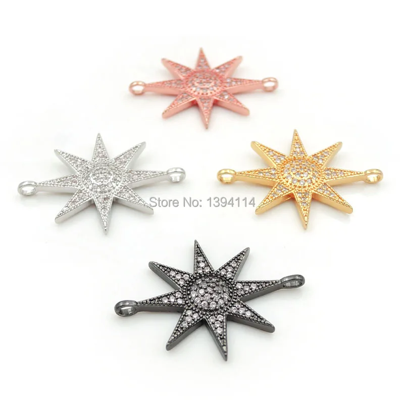 

32*24*3mm Micro Pave Clear CZ Octagon Star Charm Connector Fit For Men And Women Making Bracelets Jewelry