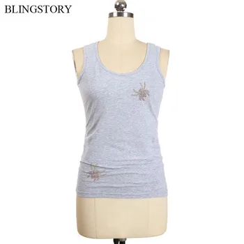 

BLINGSTORY New Summer Womens Tees and Tops Cotton Female Diamond Plus Size Sleeveless T-shirt S-6XL LP5229029A