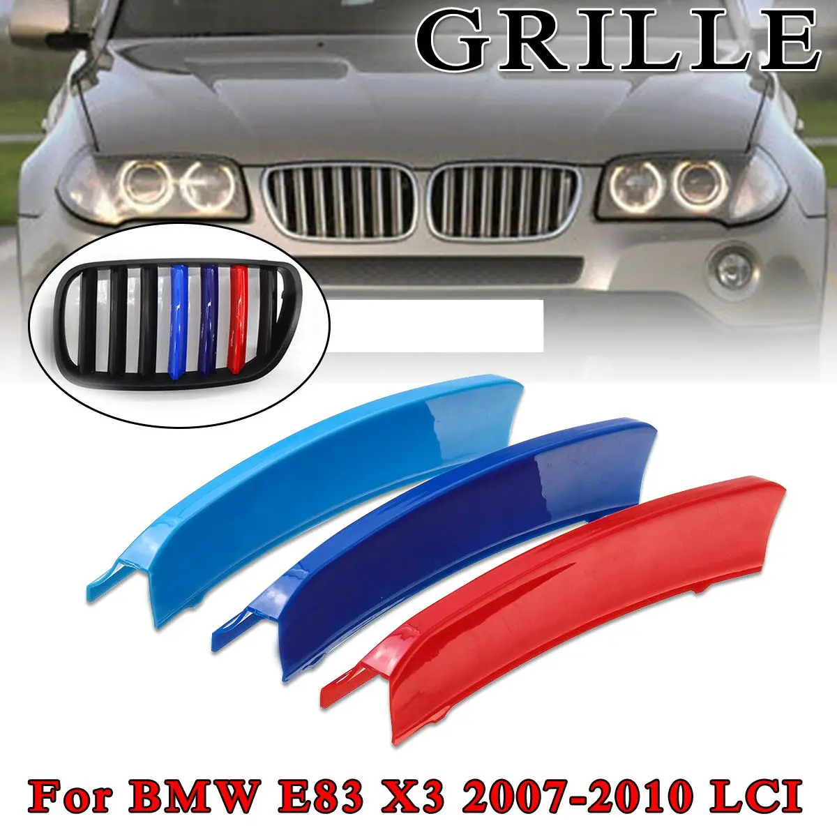 3 шт./компл. 3d для BMW E83 X3 LCI 2007-2010 7 столбовой решетка Автоспорт Мощность автомобиля Передняя решетка отделка Спорт полосы крышку наклейки