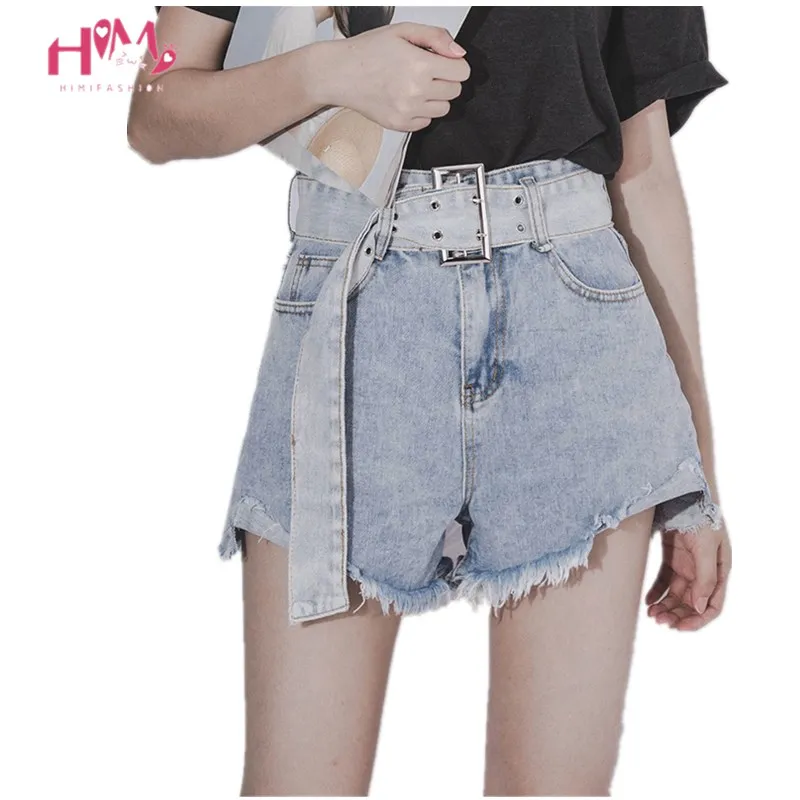 

Harajuku High Waist Black Gray Denim Shorts Womens Spring Vintage Tassel Ripped Jeans Summer Fashion Belt Casual Femme Short