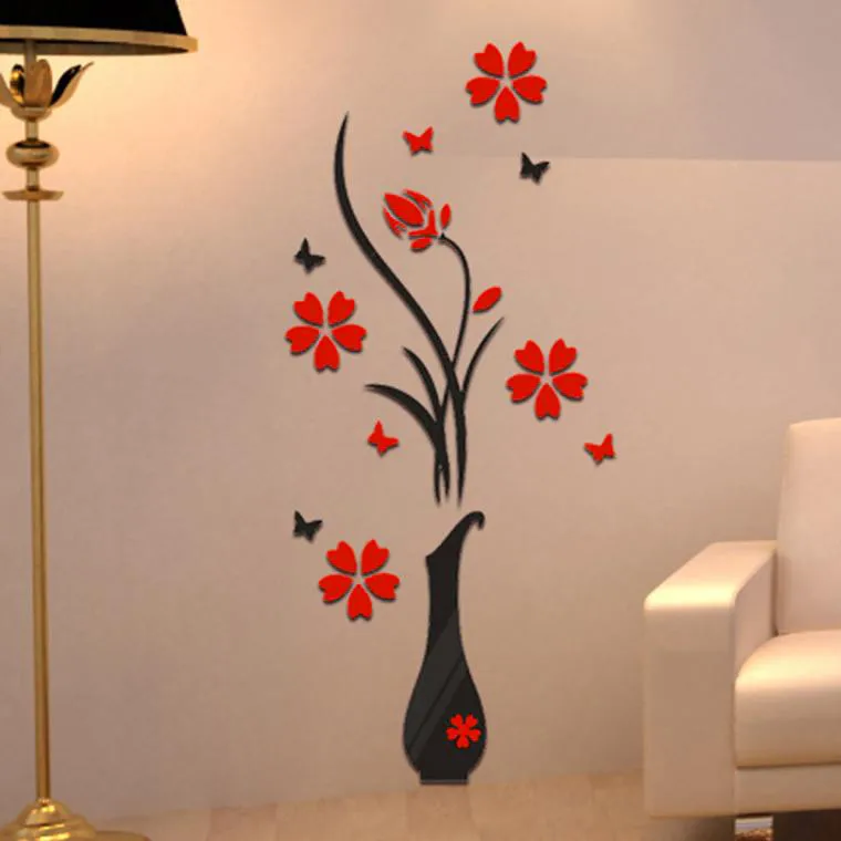 Красочные DIY ваза, Цветочное дерево 3D акриловые украшения стены Стикеры-наклейка на стену плакат домашний декор Спальня Гостиная Wallstick