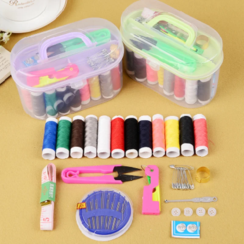 

Portable DIY Sewing kit Thread Threader Needle Tape Measure Scissor Thimble plastic storage box sewing tool sets