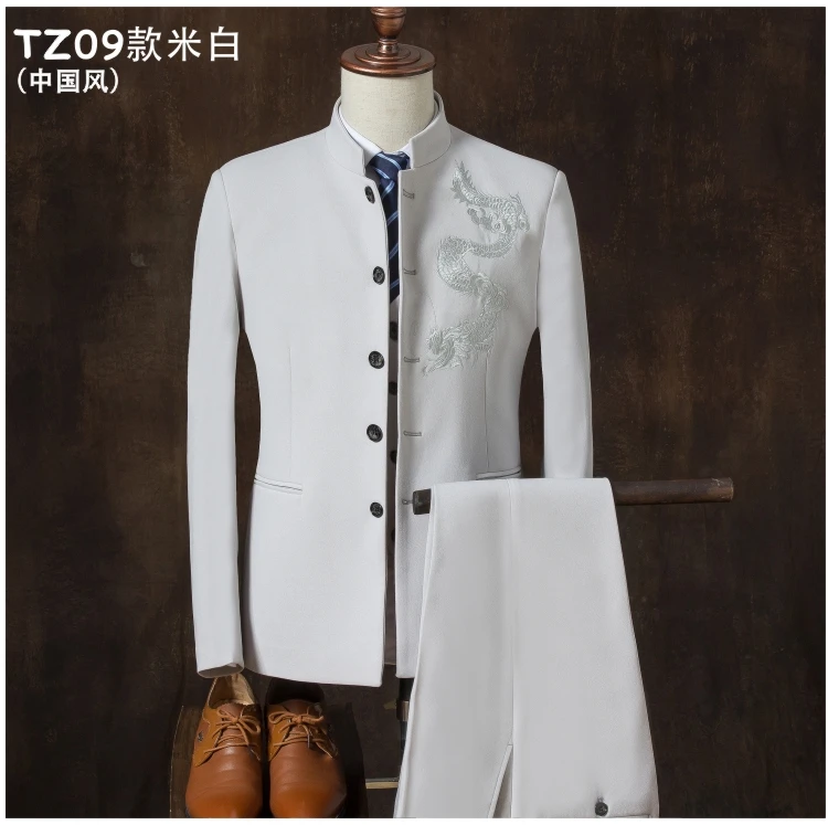 Мужской Традиционный китайский свадебный костюм с вышивкой в виде дракона и тотема с воротником-стойкой, комплект из 3 предметов(пиджак+ жилет+ штаны), мужской костюм 4XL