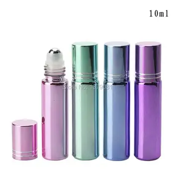 

10ml Electroplate Glass Roll on Bottle,Pink,Purple Empty Roller Bottles for Essential Oil,Mini Sample Vial Cosmetic Packing