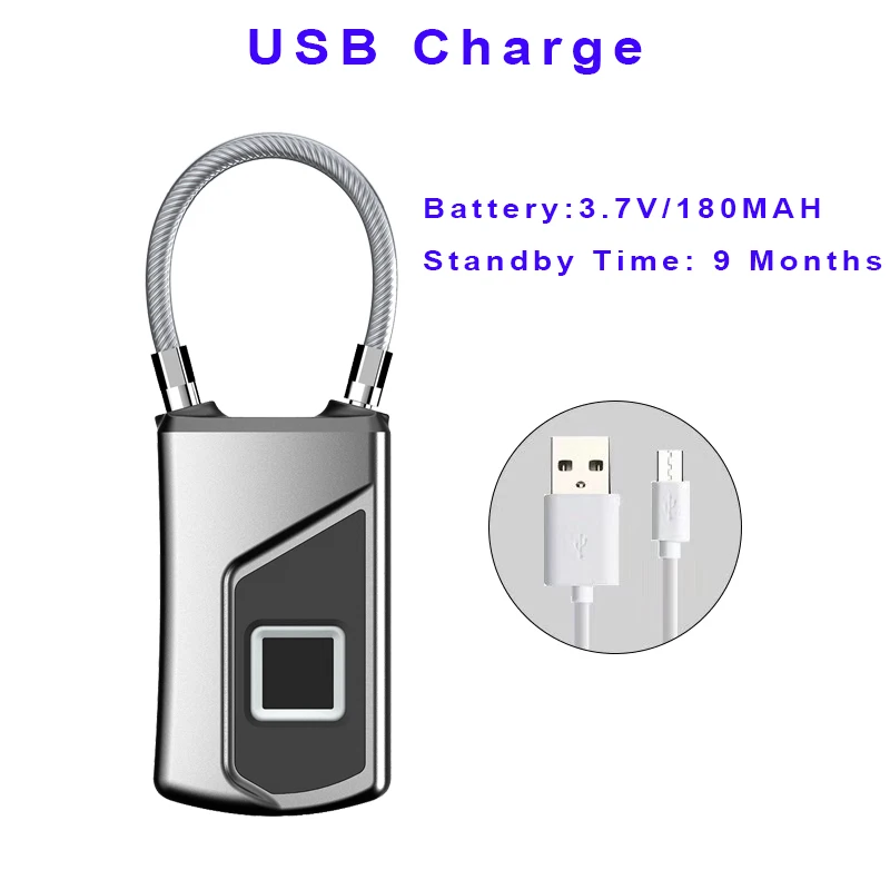 

Fingerprint door Lock biometric door lock supports USB charge IP 66 waterproof and dustproof fingerprint padlock for case door