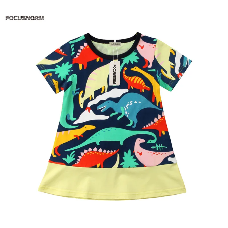 2018 Summer Cute Baby Kids Girls Dinosaur Print Princess Dress O-Neck Short Sleeve Costume 1-6T | Детская одежда и обувь