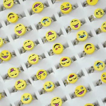 

100Pcs New Cute Soft glue Smiley Face Girls Boys Kids Children's Ring Children Jewelry Lots LR4063 Environmental protection