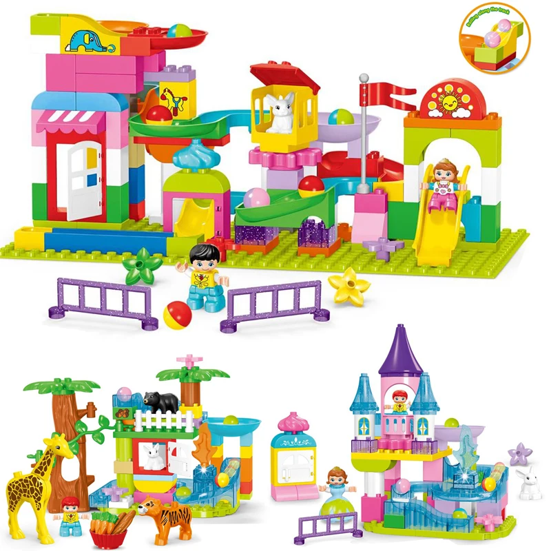 

120pcs Marble Race Run Maze Ball Track Building Blocks DIY Big Size Funnel Slide Blocks Compatible Legoed Duploe Animal Bricks