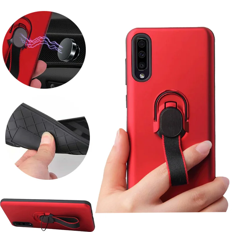 For Samsung Galaxy A50 A70 A40 A30 A10 Case Armor Shockproof Finger Loop Strap Back Cover M10 M20 M30 Hide Stand Holder |