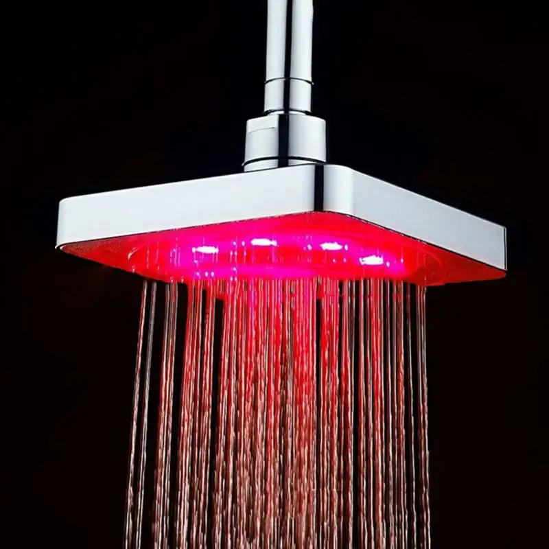 

New 6 Inch Square 3 Colors Changing LED Shower Head Temperature Sensor Top Spray ABS Showerhead Bathroom Accessories