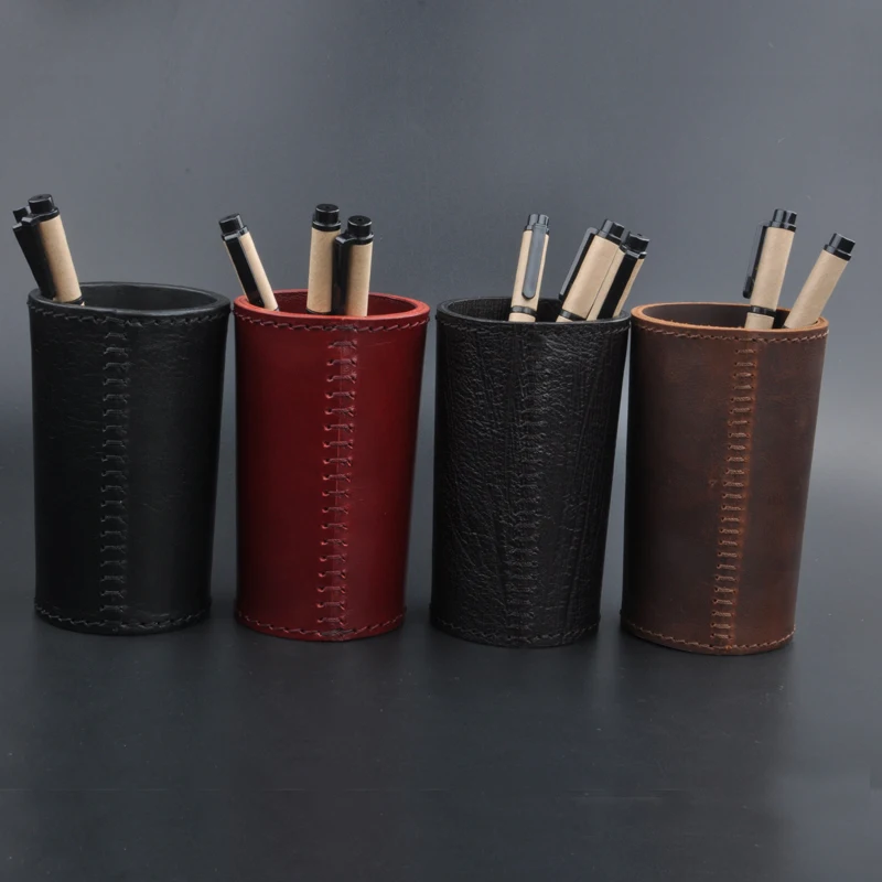 handmade-genuine-leather-pen-holder-office-organizer-round-cosmetic-makeup-brushes