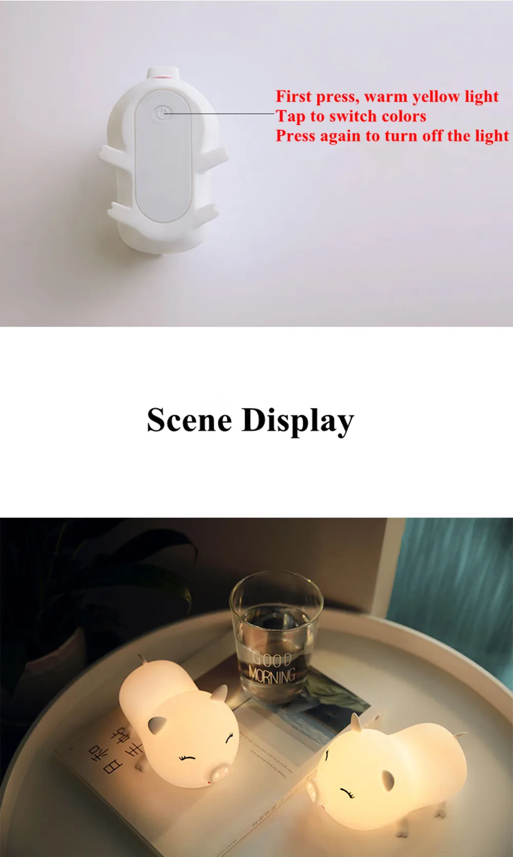 SuperNight Cute Pig LED Night Light Rechargeable Colorful Silicone Animal Touch Sensor Table Lamp Baby Kids Bedroom Bedside Lamp (14)