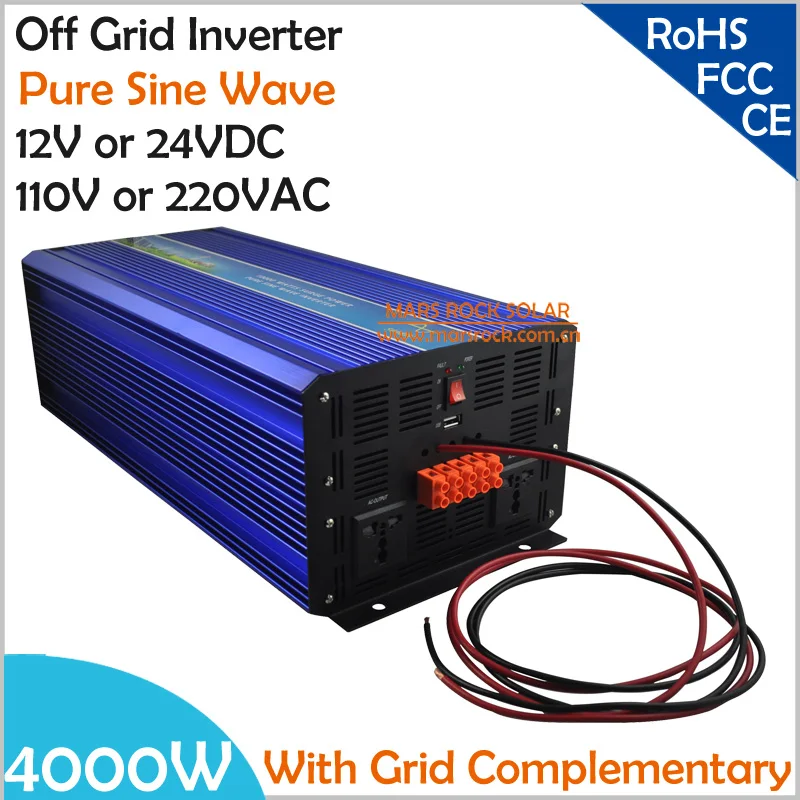 

4000W DC12V/24V Off Grid Pure Sine Wave Solar or Wind Inverter, City Electricity Complementary Charging function with LCD Screen