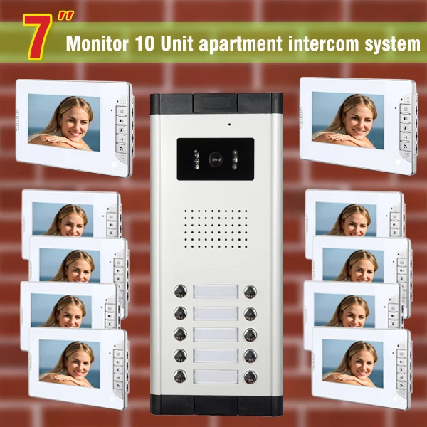 10 units apartment intercom system video doorbell intercom system for apartments video door phone night vision camera