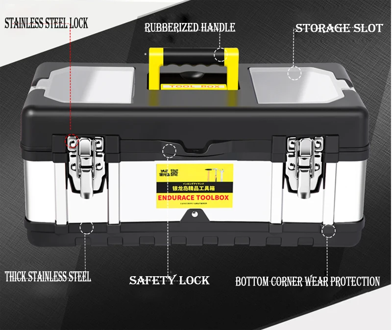 Нержавеющая сталь Toolbox утолщение автомобиля Multi-function портативный домашний Ремонт Инструменты Большой Средний ящик для хранения Утюг