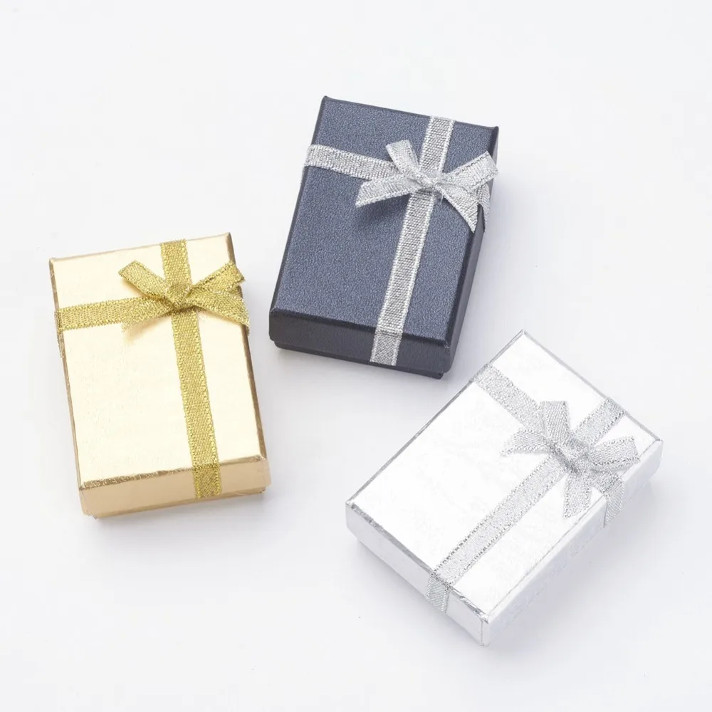 

48pc 7x5x2.5cm Card board Jewelry Necklaces Bracelets Gift Boxes with Ribbon Bowknot Innr Sponge Rectangle DIY Jewelry Making