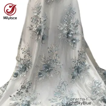 

African tissue lace fabric with charming stones embroidery ankara lace nigerian french net lace fabric for party GYW1719