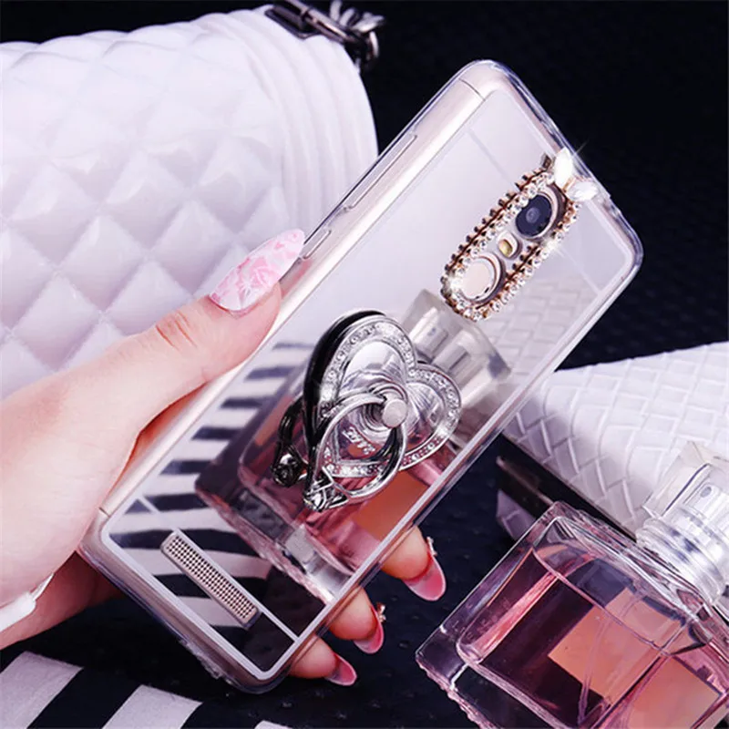 

Mirror Ring Bling Phone Shell For Xiaomi Mi 5 5S 5C 5X 6 Plus Note 2 Mix Max2 Rhinestone Case For Redmi Note 3 4 4A 4X Cover