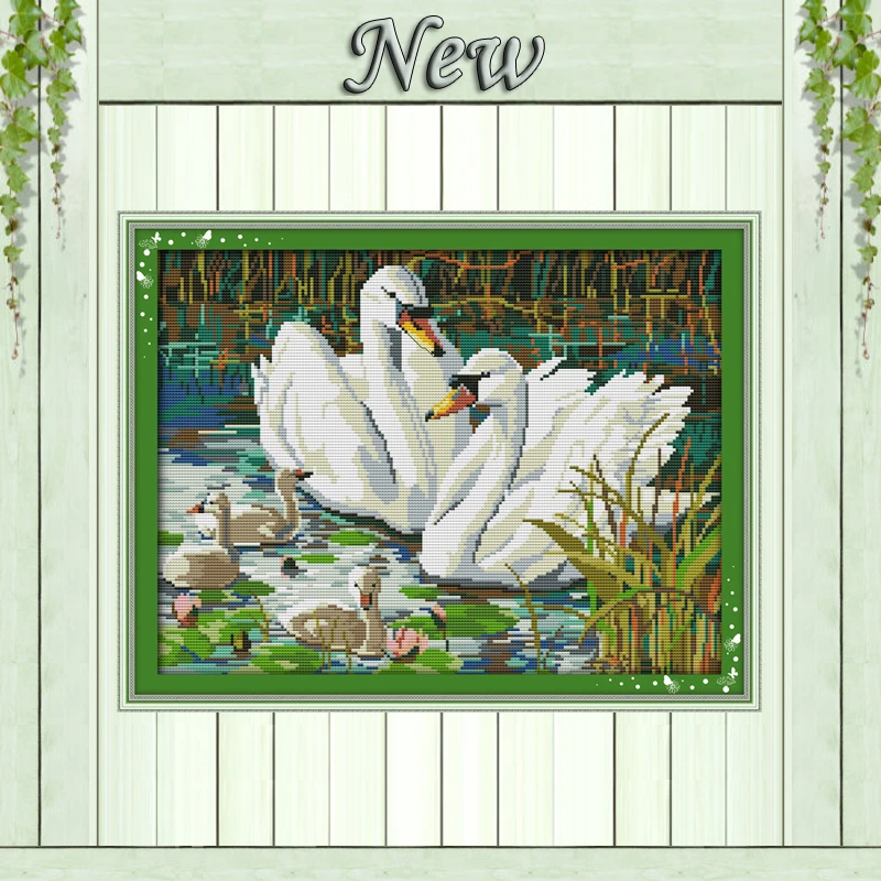 

Swans swimming in the lake animal Painting Counted Print on canvas DMC 14CT 11CT DIY Cross Stitch Needlework Kits Embroidery Set