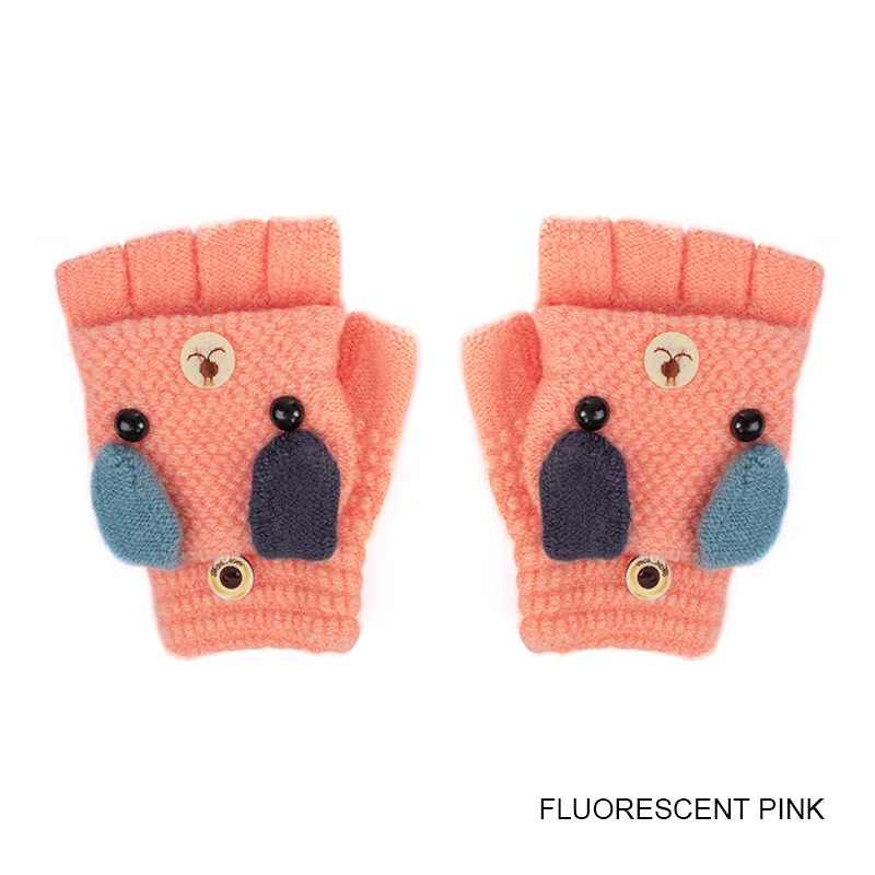 REAKIDS/Новинка; детские вязаные перчатки с отворотами; милые детские варежки; милые детские теплые перчатки; зимние варежки с отворотами для девочек и мальчиков - Color: Fluorescent pink