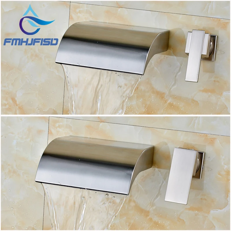 

Waterfall Spout with Single Handle Wash Basin Countertop Mixer Faucet Brushed Nickel