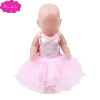 

43 cm baby dolls dress newborn Princess pink lace evening gown Baby toys skirt fit American 18 inch Girls doll f440