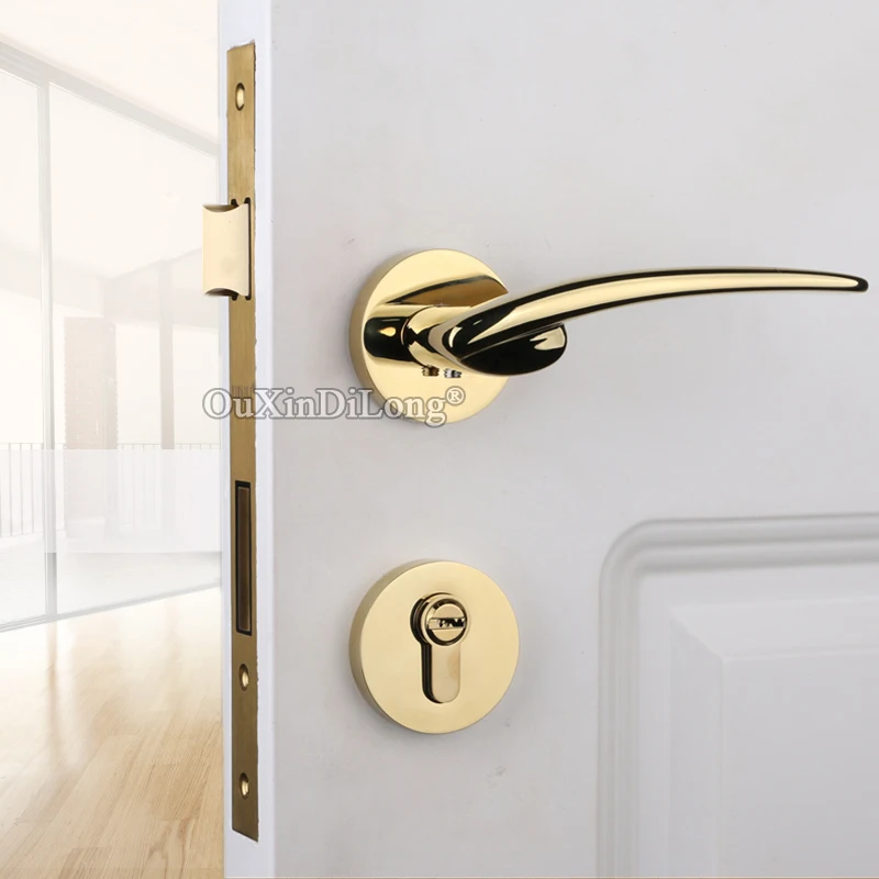  Top Luxury European Gold Mortise Door Lock Set Copper Interior Living Room Bedroom Bathroom Silent  - 33025013225