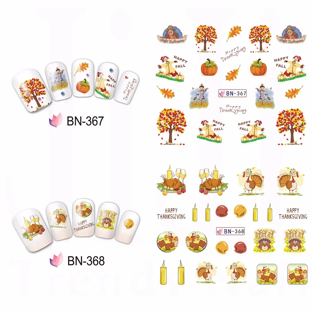 12 видов конструкций осенние листья наклейка на ногти Водная передача ногтей Искусство Наклейка осень желтый кленовый лист индейка Ногти украшения JIBN361-372