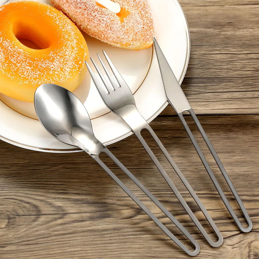 

Top Quality Titanium Cutlery Set 3PCS Fork Spoon Cutter Tableware Set Flatware Kit Camping Picnic Travel Cutlery Drop Shipping