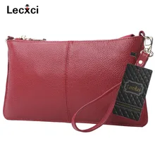 Lecxci Genuine Leather Clutch Wallet Clutch Handbag Clutch Shoulder Crossbody Bag with Chain Shoulder Strap&Leather Wrist Strap
