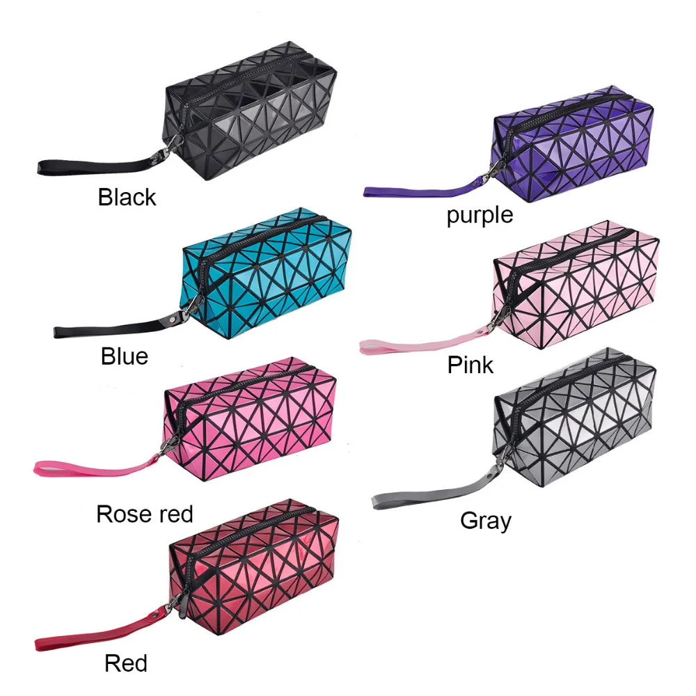 Новая мода Геометрическая молния косметичка большой пакет для хранения женщин лазерный Сияющий бриллиант кожаная косметичка Дамская косметика